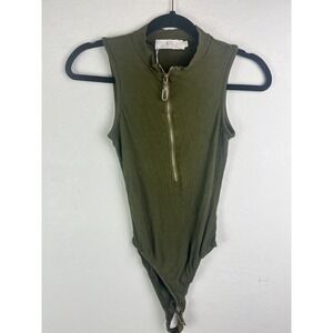 LIZETTE COLLECTION LC SLEEVELESS  Womens Small Green‎ BODYSUIT Mock Neck Zipper